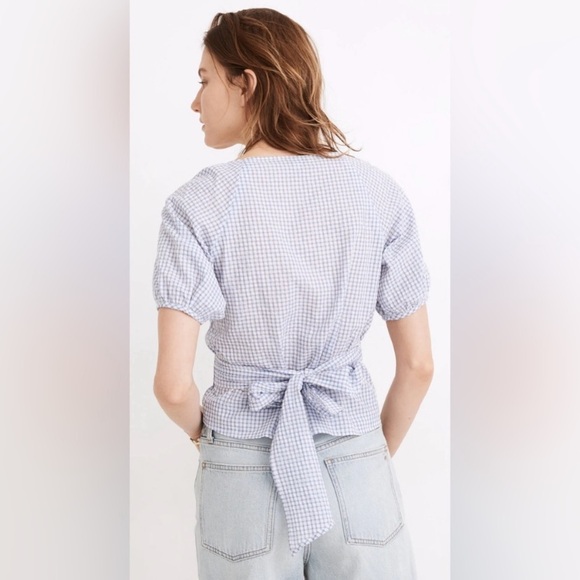 Madewell Blue and White Gingham Seersucker Wrap Top Size Medium - Picture 11 of 12